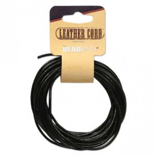 Genuine Leather Cord  1mm Round Black 5yds