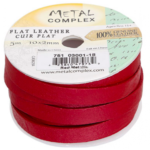 Red Metallic 10x2mm Leather, 5 Metre Reel