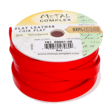 Red 10x2mm Leather, 3 Metre Reel