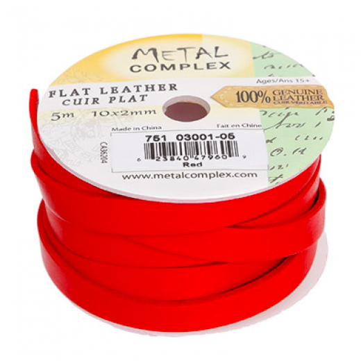 Red 10x2mm Leather, 3 Metre Reel