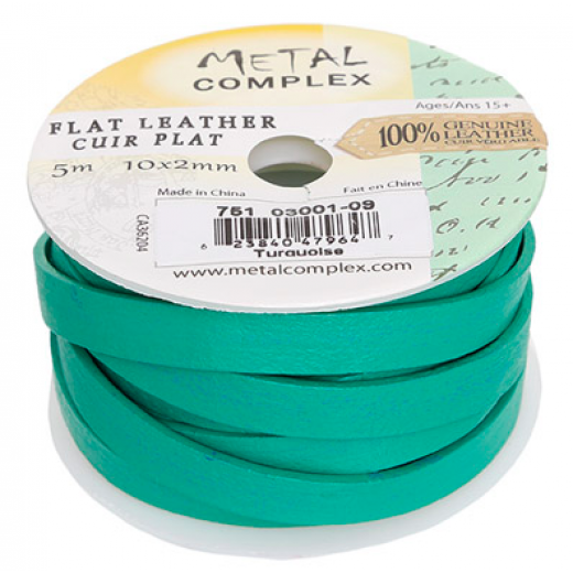 Turquoise 10x2mm Leather, 5 Metre Reel