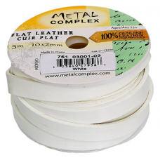 White 10x2mm Leather, 3 Metre Reel