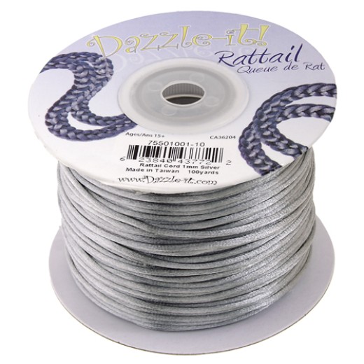 1.5mm Rattail Cord, Silver, in 5m pack
