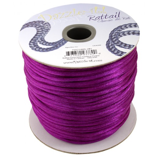 3mm Rattail Cord, Cardinal Purple, priced per 5 metre