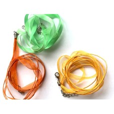 Bundle of 3 Ready Made Ribbon Necklaces, one Orange, one Yellow and one Green