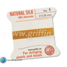 Amber Griffin Silk Thread with Needle, Size 1, 0.35mm dia. 2m long