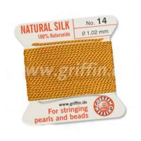 Amber Griffin Silk Thread with Needle, Size 14, 1.02mm dia. 2m  