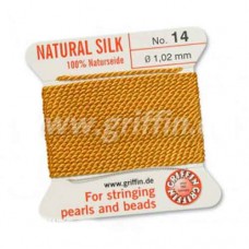 Amber Size 14 Silk, 1.02mm Dia 2M Card with built-in needle