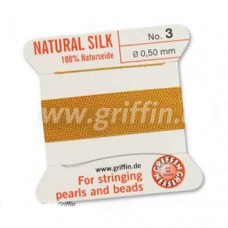 Amber Size 3 Silk, 0.50mm Dia 2M Card with built-in needle