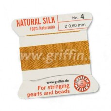 Amber Griffin Silk Thread with Needle, Size 4, 0.60mm dia. 2m 