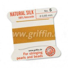 Amber Griffin Silk Thread with Needle, Size 5, 0.65mm dia. 2m 