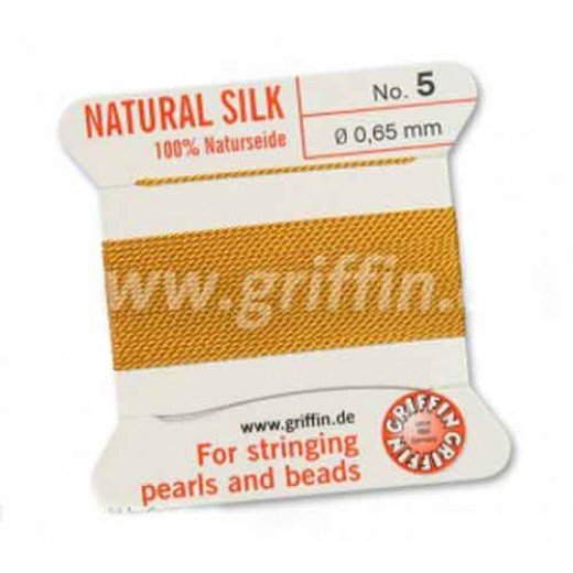 Amber Griffin Silk Thread with Needle, Size 5, 0.65mm dia. 2m 