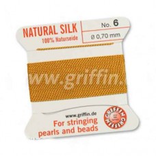 Amber Griffin Silk Thread with Needle, Size 6, 0.7mm dia. 2m 