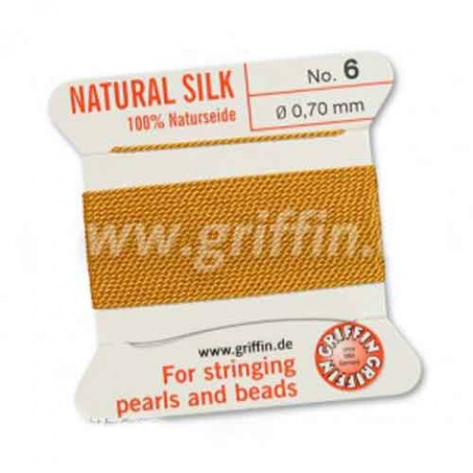 Amber Griffin Silk Thread with Needle, Size 6, 0.7mm dia. 2m 