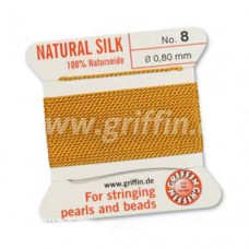 Amber Griffin Silk Thread with Needle, Size 8, 0.80mm dia. 2m 