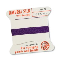 Amethyst Griffin Silk Thread with Needle, Size 0, 0.30mm dia. 2m long
