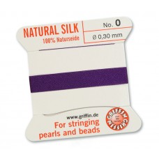 Amethyst Griffin Silk Thread with Needle, Size 0, 0.30mm dia. 2m long
