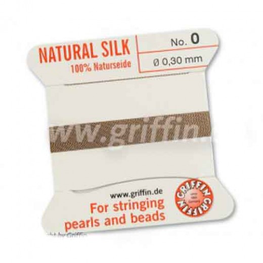 Beige Griffin Silk Thread with Needle, Size 0, 0.30mm dia. 2m 