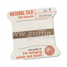 Beige Griffin Silk Thread with Needle, Size 1, 0.35mm dia. 2m 