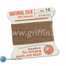 Beige Size 10 Silk, 0.9mm Dia 2M Card with built-in needle