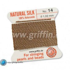 Beige Size 14 Silk, 1.02mm Dia 2M Card with built-in needle