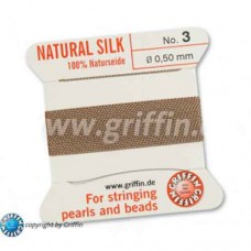 Beige Griffin Silk Thread with Needle, Size 3, 0.50mm dia. 2m 