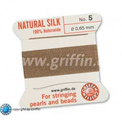 Beige Griffin Silk Thread with Needle, Size 5, 0.65mm dia. 2m 