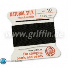 Black Griffin Silk Thread with Needle, Size 10, 0.90mm dia. 2m long