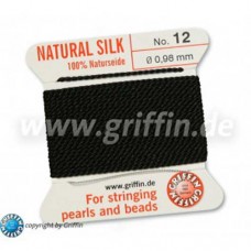 Black Griffin Silk Thread with Needle, Size 12, 0.98mm dia. 2m long