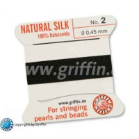 Black Griffin Silk Thread with Needle, Size 2, 0.45mm dia. 2m long