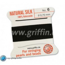 Black Griffin Silk Thread with Needle, Size 6, 0.7mm dia. 2m long