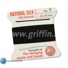Black Griffin Silk Thread with Needle, Size 1, 0.35mm dia. 2m long