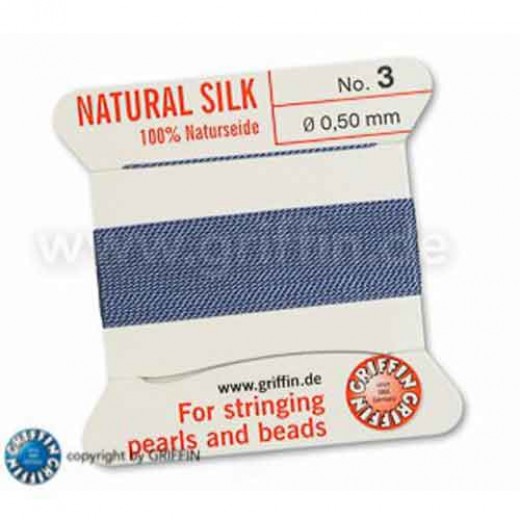 Blue Griffin Silk Thread with Needle, Size 3, 0.50mm dia. 2m long