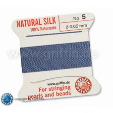 Blue Griffin Silk Thread with Needle, Size 5, 0.65mm dia. 2m long