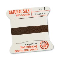 Brown Griffin Silk Thread with Needle, Size 1, 0.35mm dia. 2m long