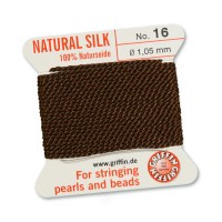 Brown Griffin Silk Thread with Needle, Size 16,  1.05mm dia. 2m long
