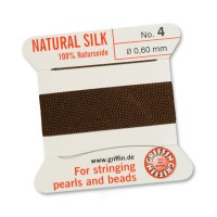 Brown Griffin Silk Thread with Needle, Size 4, 0.60mm dia. 2m long