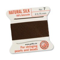 Brown Griffin Silk Thread with Needle, Size 7, 0.75mm dia. 2m long