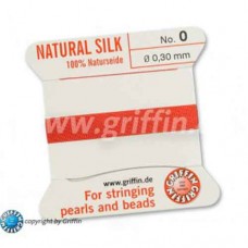 Coral Size 0 Silk, 0.3mm Dia 2M Card with built-in needle