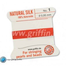 Coral Griffin Silk Thread with Needle, Size 1, 0.35mm dia. 2m long