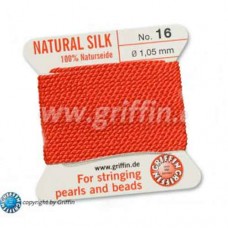 Coral Size 16 Silk, 1.05mm Dia 2M Card with built-in needle