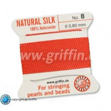 Coral Size 8 Silk, 0.8mm Dia 2M Card with built-in needle