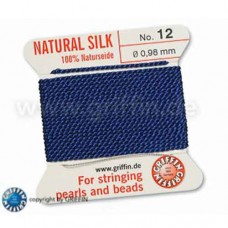 Dark Blue Griffin Silk Thread with Needle, size  12, 0.98mm dia. 2m long