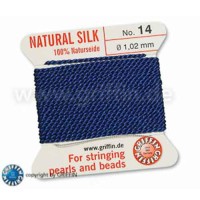 Dark Blue Griffin Silk Thread with Needle, Size 14, 1.02mm dia. 2m long