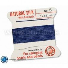 Dark Blue Griffin Silk Thread with Needle, size  5, 0.65mm dia. 2m long