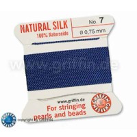 Dark Blue Griffin Silk Thread with Needle, size  7, 0.75mm dia. 2m long