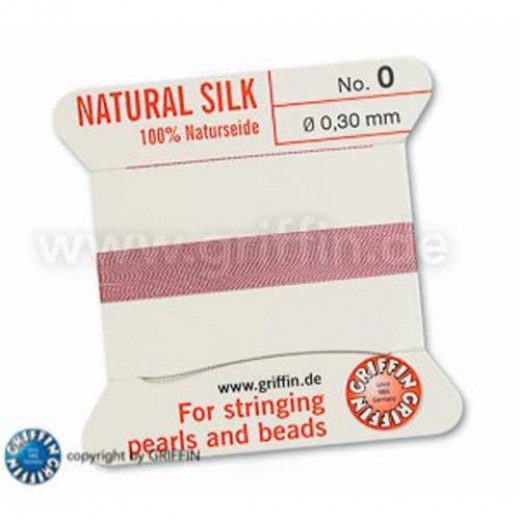 Dark Pink Griffin Silk Thread with Needle, size  0, 0.30mm dia. 2m long