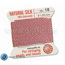 Dark Pink Size 16 Silk, 1.05mm Dia 2M Card with built-in needle
