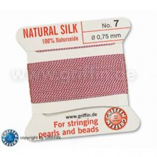 Dark Pink Griffin Silk Thread with Needle, size  7, 0.75mm dia. 2m long