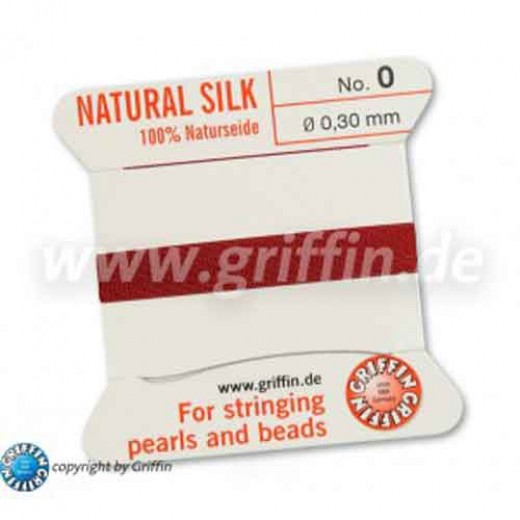 Garnet Griffin Silk Thread with Needle, Size 0, 0.30mm dia. 2m long